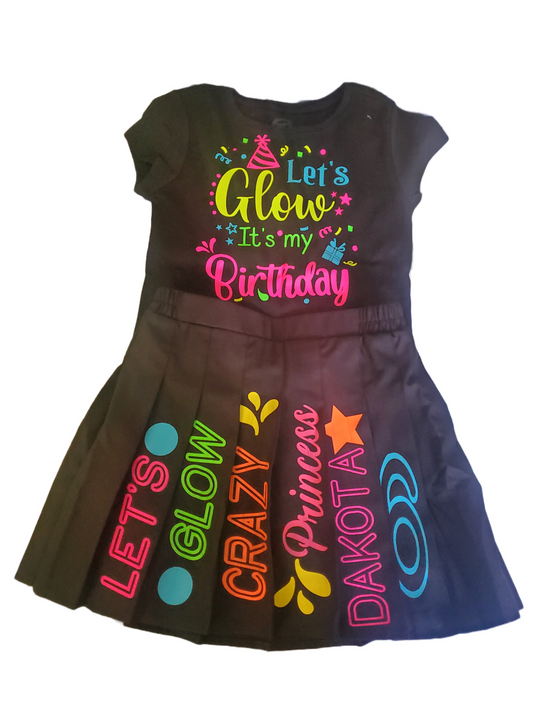 Lets Glow Crazy Birthday Pleated skirt set