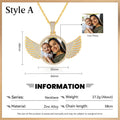 Personalized Diamond Studded Angel Wings Photo Necklace, Custom Photo Necklace, Hip Hop Photo Pendant, Custom Memorial Keepsake Necklace