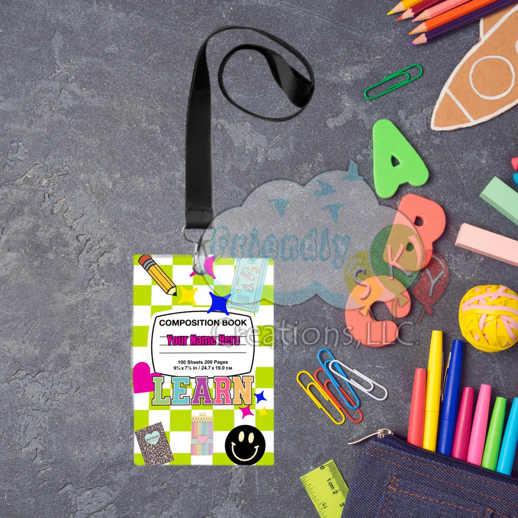 Students ID Badge Holder, Composition Book Style, 15 inch Lanyard