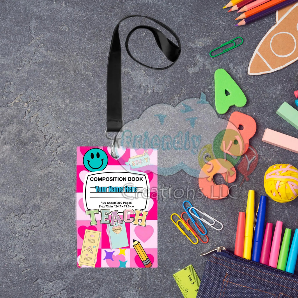 Students ID Badge Holder, Composition Book Style, 15 inch Lanyard