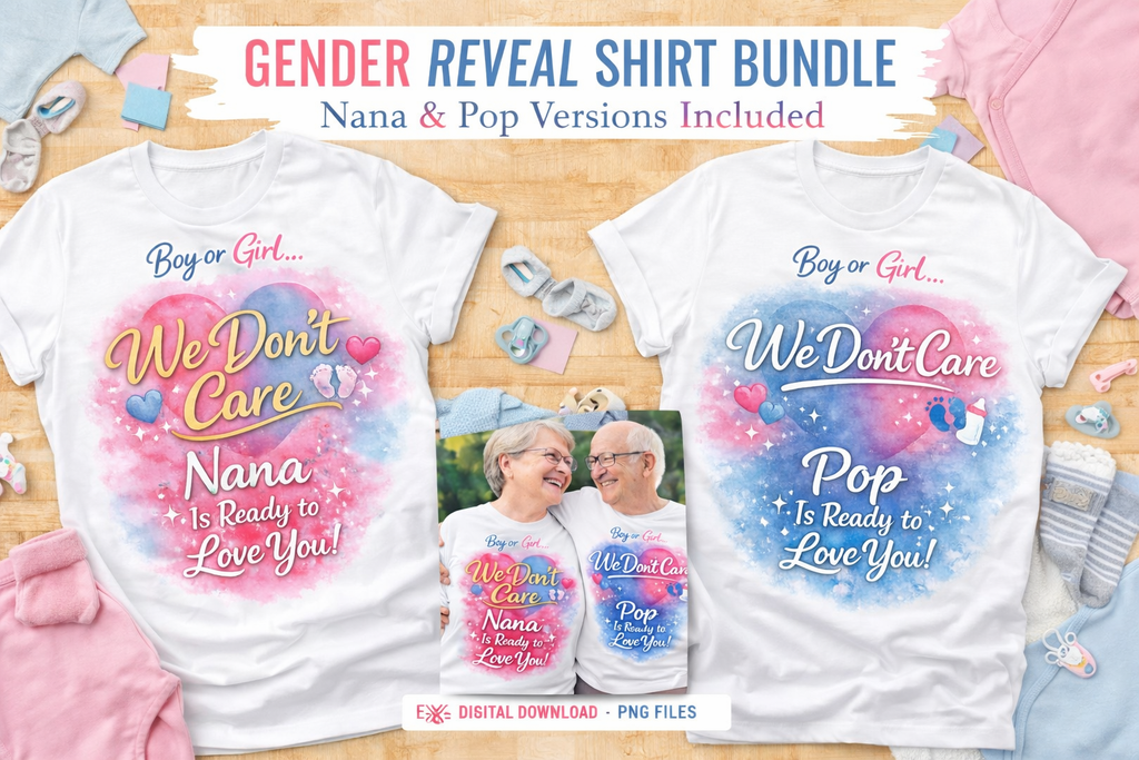 Nana & Pop Gender Reveal Shirts – Boy or Girl We Don’t Care | Grandparent Announcement Tee